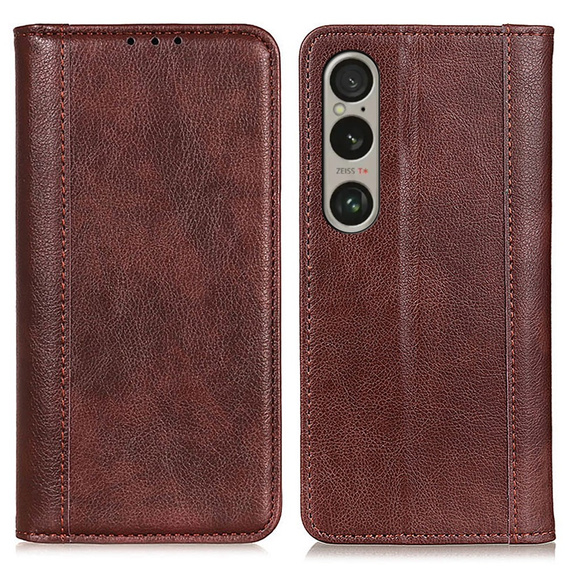 Etui z klapką do Sony Xperia 1 VI, Split Leather, brązowe