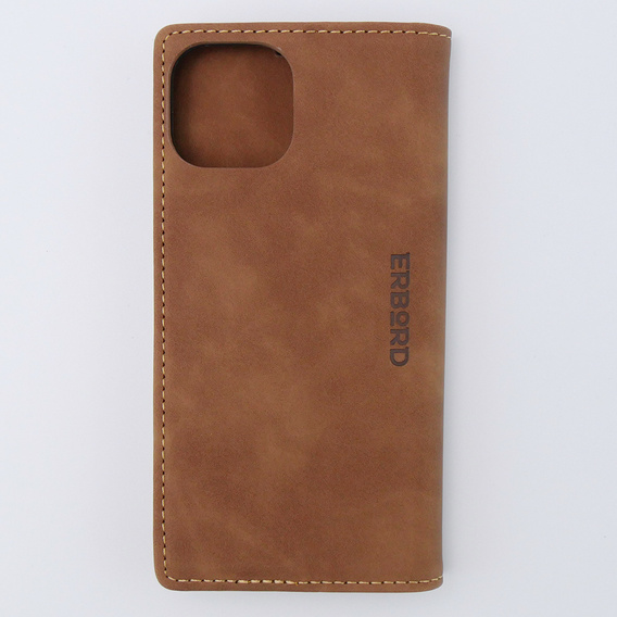 Etui do iPhone 15, ERBORD Vintage portfel z klapką, brązowe
