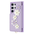 Etui do Samsung Galaxy S25 Ultra, Leather Flower Card Slot, fioletowe