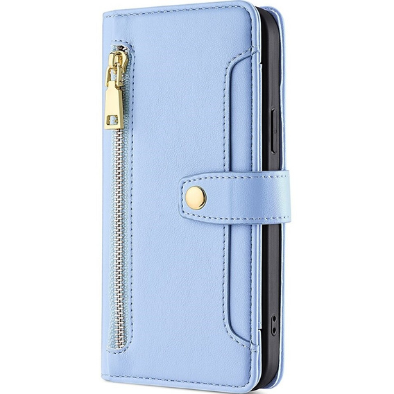 Etui z klapką do Samsung Galaxy S23, Wallet Zipper Pocket, niebieskie