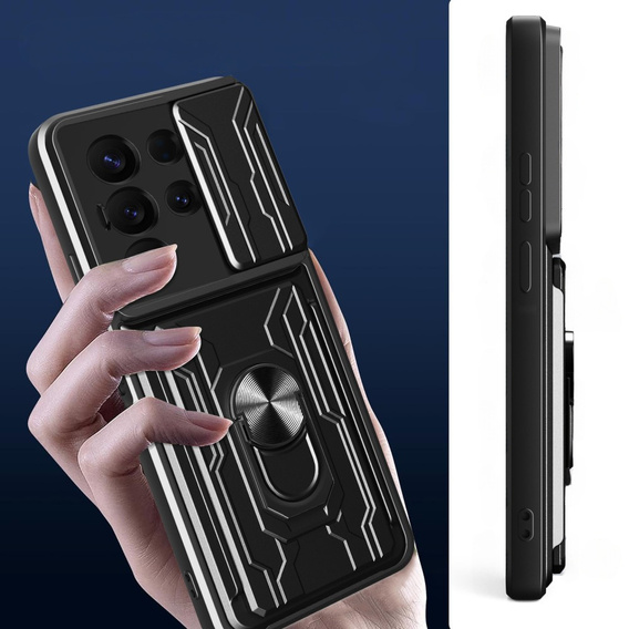 Etui z podstawką i osłoną aparatu do Samsung Galaxy S25 Ultra – czarne