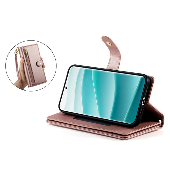 Etui z klapką do Xiaomi Redmi Note 14 Pro 5G / Poco X7 5G, Wallet Zipper Pocket, różowe