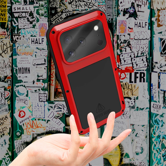 Etui Love Mei do iPhone 17 Pro Max, pancerne ze szkłem, czerwone