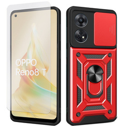 Zestaw  Etui pancerne do Oppo Reno8 T, Nox Camera Slide, czerwone + Szkło