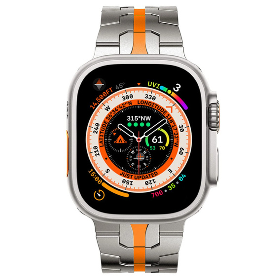 Bransoleta do Apple Watch 1/2/3/4/5/6/7/8/9/10/11/SE Ultra 1/2/3 42/44/45/46/49mm, Tytanowa/Pomarańczowa