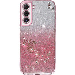 Etui do Samsung Galaxy S22, Glitter Flower, różowe rose gold
