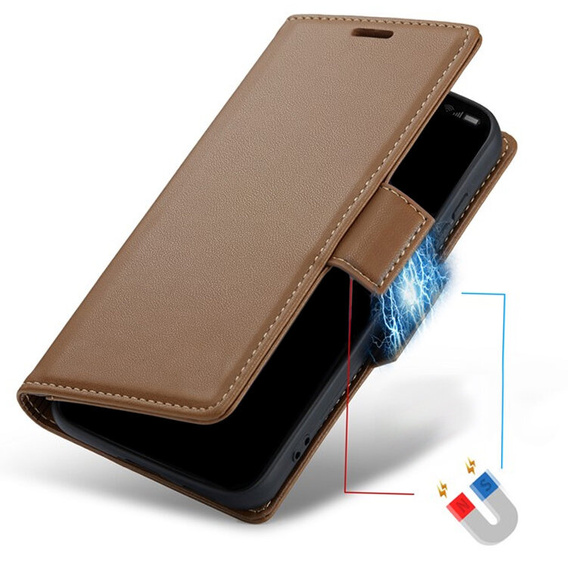 Etui do Xiaomi 14T Pro, ERBORD Glossy Litchi, portfel z klapką, brązowe