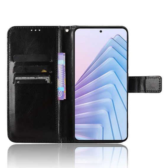 Etui z klapką do Xiaomi Redmi Note 14 4G, Crazy Horse Wallet, czarne