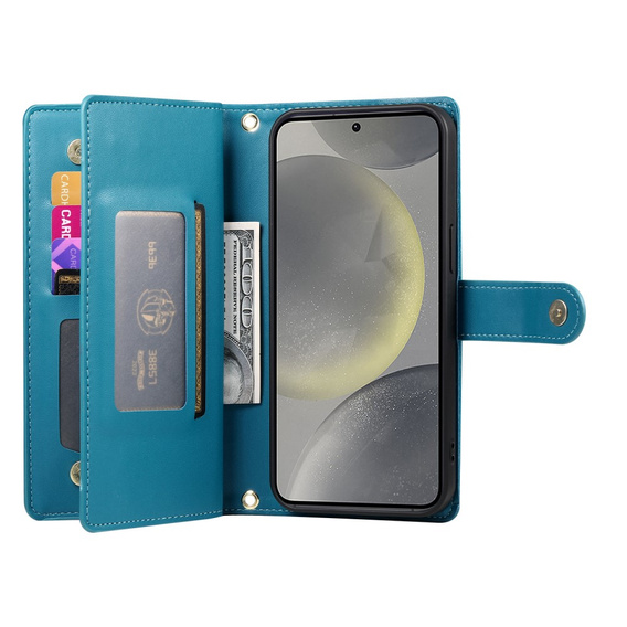 Etui z klapką do Samsung Galaxy S25+ Plus, Wallet Zipper Pocket, niebieskie