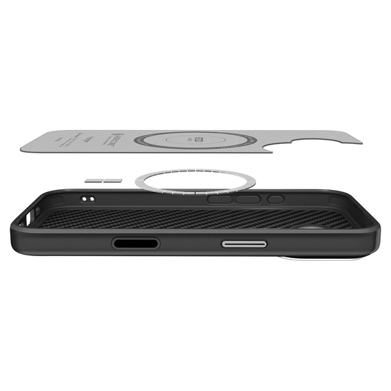 Etui Spigen do iPhone 17, Enzo Aramid MagSafe, carbon czarne / srebrne