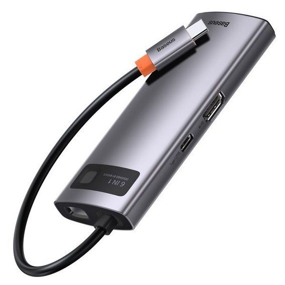 Baseus Metal Gleam Series 6-in-1 Multifunctional Type-C HUB (Type-C → HDMI*1 + USB 3.0*3 + PD*1 + RJ45*1) – szary