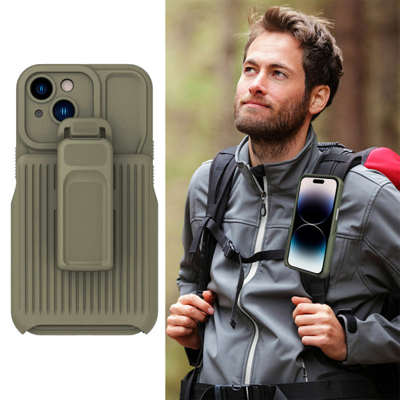 Pancerne Etui Belt Clip do iPhone 14, z klipsem, zielone