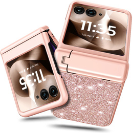 Etui do Motorola Razr 60 Ultra – Glitter PC Case ze szkłem i podstawką - różowe rose gold