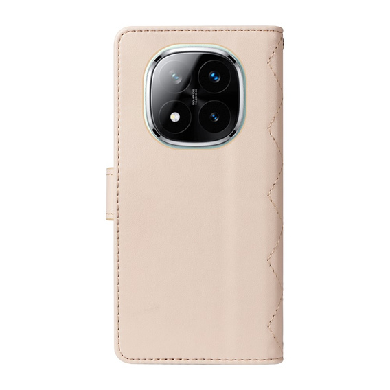 Etui z klapką do Xiaomi Redmi Note 14 Pro 5G / Xiaomi Redmi Note 14 Pro+ 5G / Xiaomi Poco X7 5G, Rhombus Crossbody Leather, beżowe