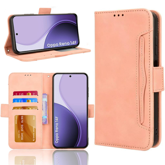 Etui z klapką do Oppo Reno 14 F / 14 FS, Card Slot, różowe