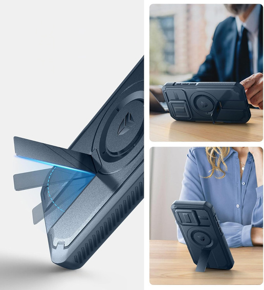 Etui Dexnor do iPhone 15 Pro – magnetyczne, z przesuwaną osłoną aparatu - niebieskie
