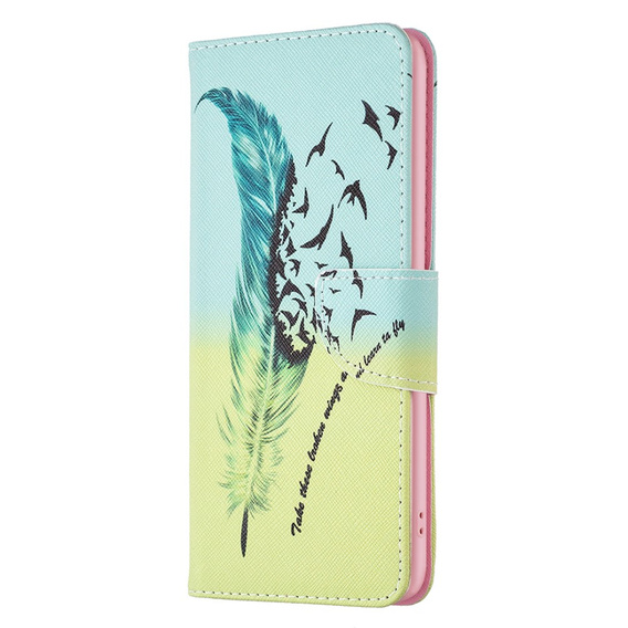 Etui z klapką do Motorola Moto G54 5G, Wallet, Feather niebieskie / żółte