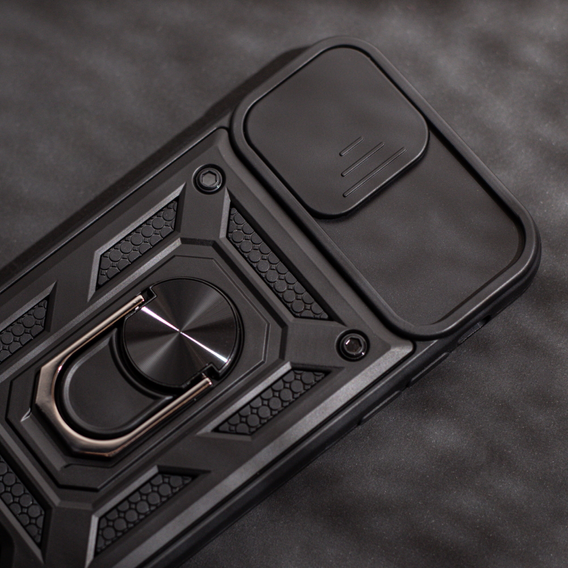 Etui do iPhone 15 Pro Max, pancerne Slide Ring, czarne + szkło 9H