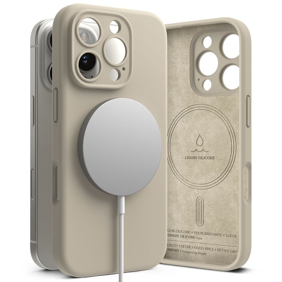 Etui Ringke do iPhone 16 Pro, Silicone MagSafe, beżowe + Szkło Hartowane 9H