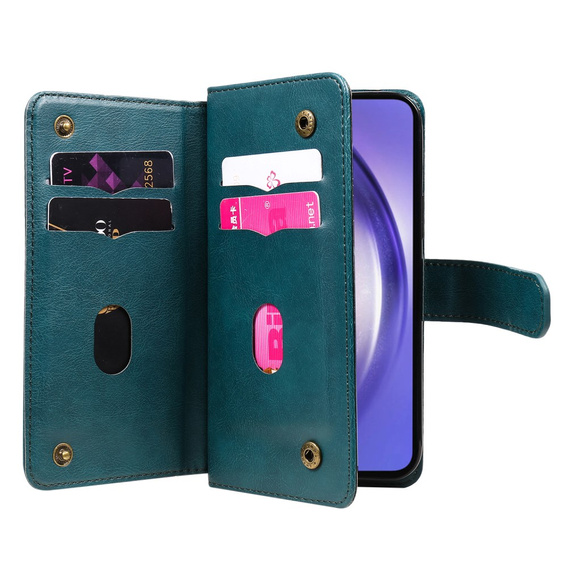 Etui z klapką do Samsung Galaxy A55 5G, 10 Card Slots Wallet, zielone