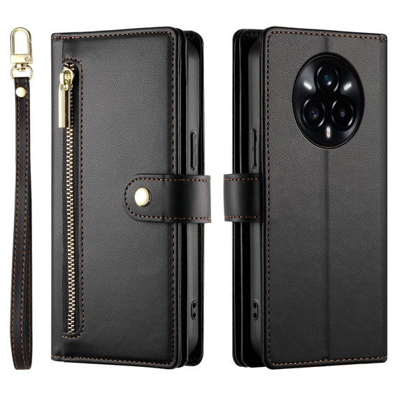 Etui z klapką do Realme 14 Pro+ 5G, Wallet Zipper Pocket, czarne