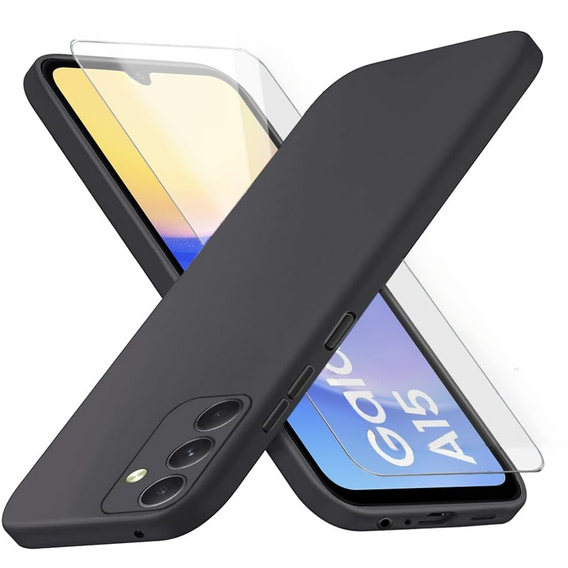 Etui do Samsung Galaxy A15, Silicone Lite, czarne + szkło 9H