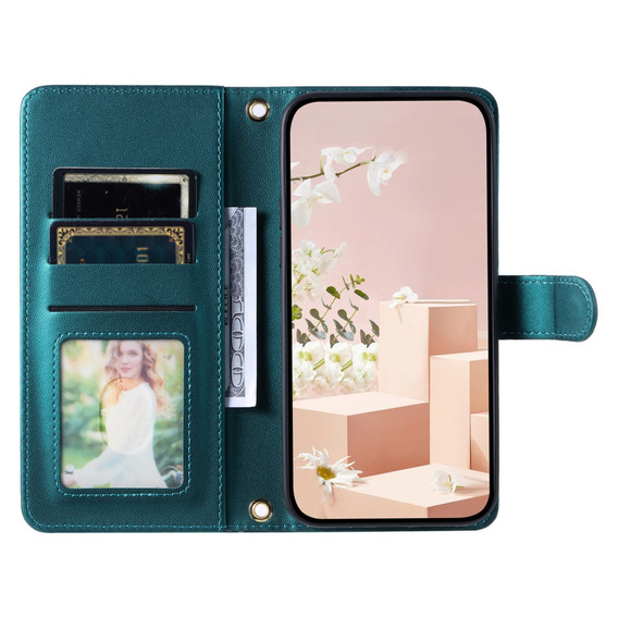 Etui z klapką do Xiaomi Redmi Note 13 Pro 4G / Xiaomi Redmi Note 14S / Xiaomi Poco M6 Pro 4G, Rhombus Crossbody Leather, ciemnozielone