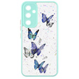 Etui do Samsung Galaxy A54 5G, Glitter butterflies, z ochroną aparatu, przezroczyste z niebieską ramką