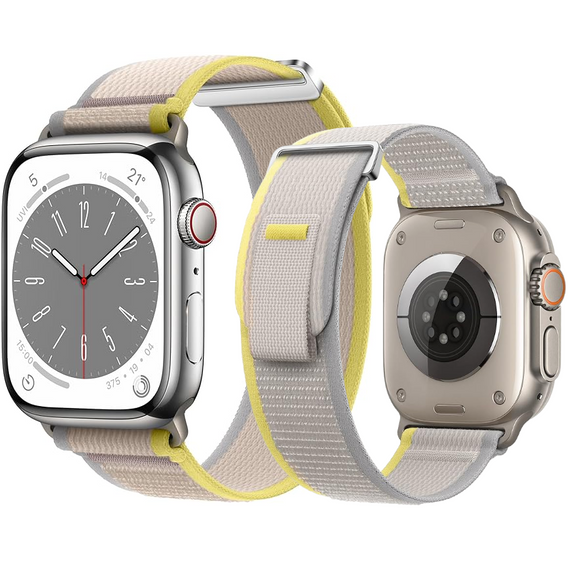 Pasek Nylonowy do Apple Watch 1/2/3/4/5/6/7/8/9/10/11/SE Ultra 1/2/3 42/44/45/46/49mm, Beżowy/Żółty