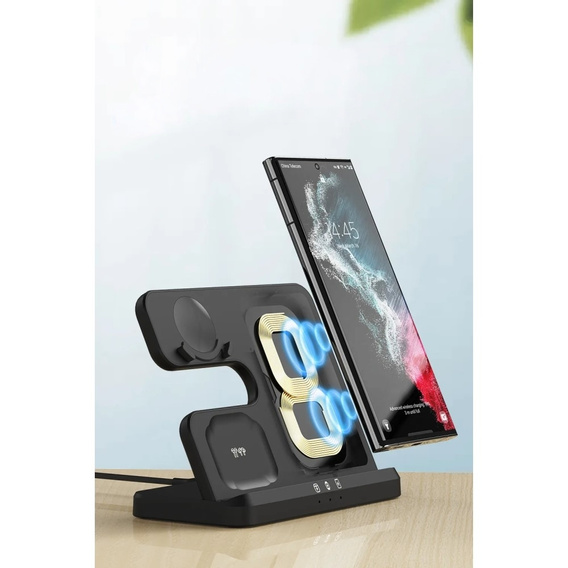 Ładowarka Bezprzewodowa Indukcyjna 3w1 QI Szybka do Samsung S25 S24 S23 Galaxy Watch Buds Stacja czarna