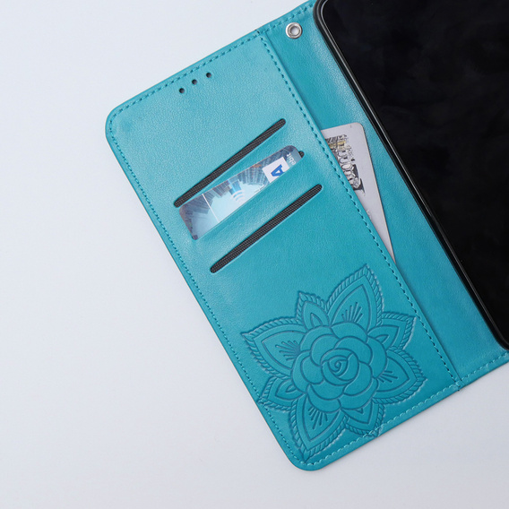 Zestaw Etui z klapką do Xiaomi 13T / 13T Pro, Motyl, niebieskie + Szkło 