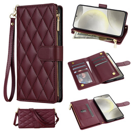 Etui z klapką do Samsung Galaxy S25 Edge, Rhombus Crossbody, bordowe