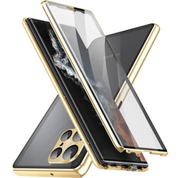Etui do Samsung Galaxy S22 Ultra, Magnetic Dual Glass, złote