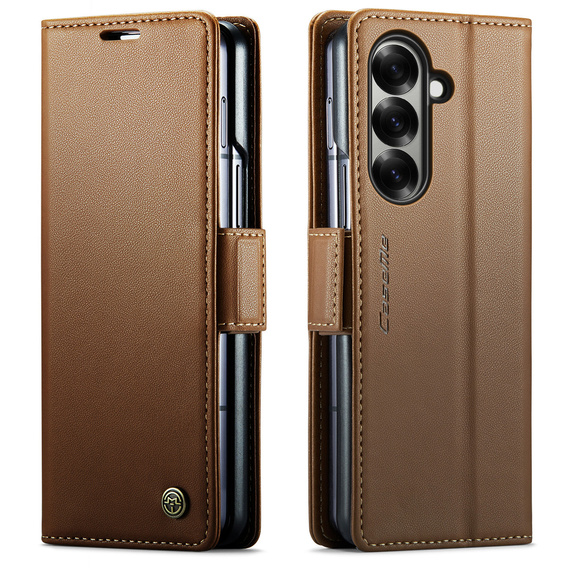 Etui z klapką CASEME do Samsung Galaxy Z Fold7 5G Litchi Wallet – brązowe