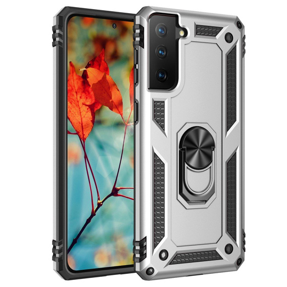 Etui pancerne do Samsung Galaxy S21, Nox Case Ring, srebrne