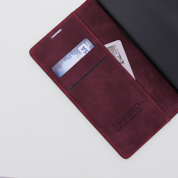 Etui do Motorola Moto E13 4G, ERBORD Vintage portfel z klapką, czerwone