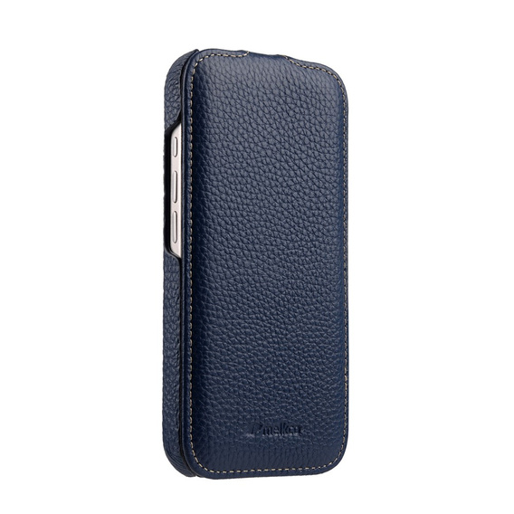 Etui MELKCO z klapką do iPhone 17 Pro, skórzane, flip, niebieskie