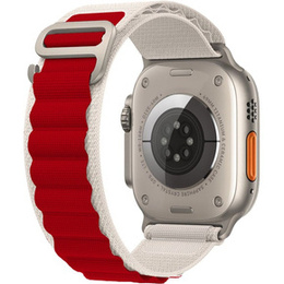 Pasek Nylonowy do Apple Watch 1/2/3/4/5/6/7/8/9/10/11/SE Ultra 1/2/3 42/44/45/46/49mm, Beżowy / Czerwony