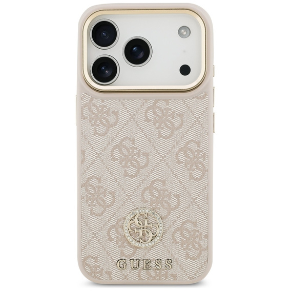 Etui GUESS do iPhone 17 Pro, 4G Strass Logo, do MagSafe, z paskiem, różowe