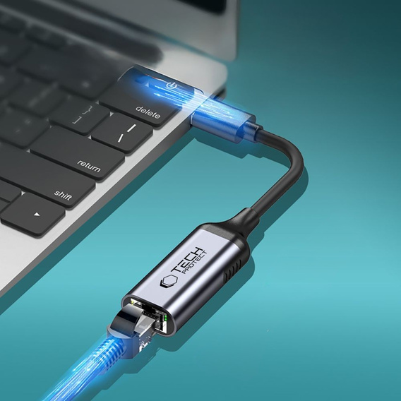 Tech-Protect  przejściówka Ethernet USB-A 1000Mbps, Szary