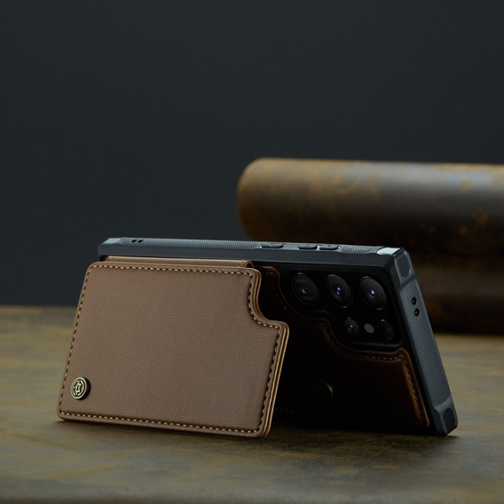 Etui z klapką CASEME do Samsung Galaxy S25 Ultra, Litchi Wallet, brązowe