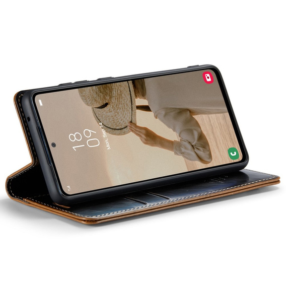 Etui z klapką CASEME do Samsung Galaxy A53 5G, Waxy Textured, czarne / brązowe