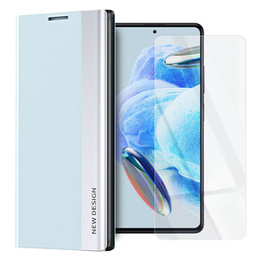 Zestaw Etui Side Magnetic do Xiaomi Poco X5 Pro 5G / Redmi Note 12 Pro, Błękitne + Szkło