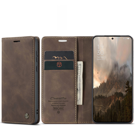 Etui CASEME do OnePlus 15, Leather Wallet Case, brązowe