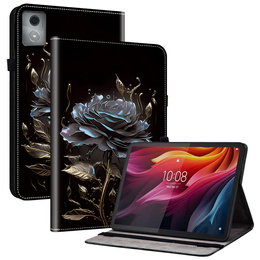 Etui do Lenovo Tab K11 Plus – czarne, z nadrukiem róży, z kieszeniami na karty i funkcją podstawki