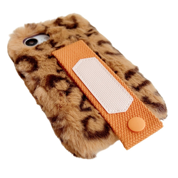 Etui do iPhone 16e, Fluffy Case, z paskiem, pomarańczowe