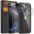 Etui do iPhone 16 Pro, ERBORD Hybrid, przezroczyste / czarne + 2x Szkło na ekran + 2x Szkło na aparat