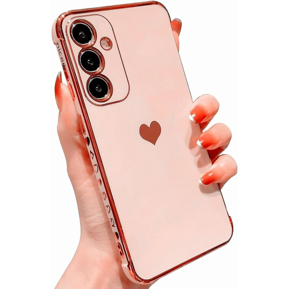 Etui do Samsung Galaxy A55 5G, Electro heart, różowe rose gold + Szkło Full Glue Ceramic