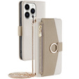 Etui z klapką do iPhone 14 Pro, Wallet Zipper Pocket, z lusterkiem, białe