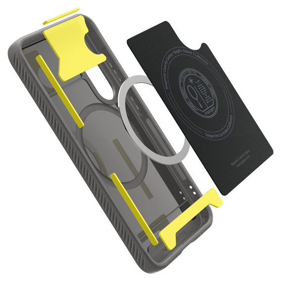 Etui Spigen do Samsung Galaxy S25, Rugged Armor MagSafe, szare + Szkło Hartowane 9H